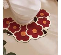 Highdi Alfombra Inodoro en Forma de U, Patrón Flor Alfombrilla Inodoro Diatomita Secado Rápido Absorbente Antideslizante Alfombrillas de Baño WC Lavable (Borgoña,60x35cm)