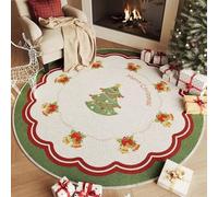 Highdi Alfombra Redonda de Navidad, Pelo Corto Alfombra Salon de Feliz Navidad Shaggy alfombras Redondas Lavable Antideslizante Grande Moderna Decorativa Hogar (Campanas,80cm)