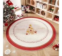 Highdi Alfombra Redonda de Navidad, Pelo Corto Alfombra Salon de Feliz Navidad Shaggy alfombras Redondas Lavable Antideslizante Grande Moderna Decorativa Hogar (Dorado,120cm)