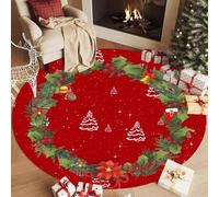Highdi Alfombra Redonda de Navidad, Pelo Corto Alfombra Salon de Feliz Navidad Shaggy alfombras Redondas Lavable Antideslizante Grande Moderna Decorativa Hogar (Corona,80cm)