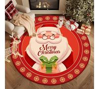Highdi Alfombra Redonda de Navidad, Pelo Corto Alfombra Salon de Navidad Caricatura Shaggy Alfombras Redondas Lavable Antideslizante Grande Moderna Decorativa Hogar (Regalo,80cm)