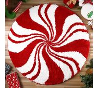 Highdi Alfombra Redonda de Navidad, Pelo Corto Alfombra Salon de Navidad Copos Nieve Shaggy Alfombras Redondas Lavable Antideslizante Grande Moderna Decorativa Hogar (Dulces,80cm)