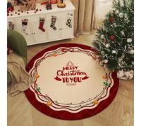 Highdi Alfombra Redonda de Navidad, Pelo Corto Alfombra Salon de Navidad Estilo navideño Shaggy Alfombras Redondas Lavable Antideslizante Grande Moderna Decorativa Hogar (Beige,120cm)