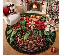 Highdi Alfombra Redonda de Navidad, Pelo Corto Alfombra Salon de Navidad Regalo Shaggy Alfombras Redondas Lavable Antideslizante Grande Moderna Decorativa Hogar (Brillante,140cm)