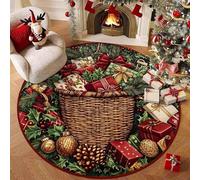 Highdi Alfombra Redonda de Navidad, Pelo Corto Alfombra Salon de Navidad Regalo Shaggy Alfombras Redondas Lavable Antideslizante Grande Moderna Decorativa Hogar (Campana,100cm)