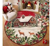 Highdi Alfombra Redonda de Navidad, Pelo Corto Alfombra Salon de Navidad Rojo Reno Shaggy Alfombras Redondas Lavable Antideslizante Grande Moderna Decorativa Hogar (Hojas,40cm)