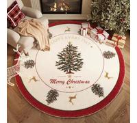 Highdi Alfombra Redonda de Navidad, Pelo Corto Alfombra Salon Feliz Navidad Shaggy Alfombras Redondas Lavable Antideslizante Grande Moderna Decorativa Hogar, Reno Cristal (Árbol,120cm)