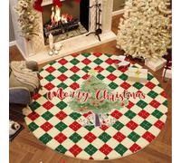 Highdi Alfombra Redonda de Navidad, Pelo Corto Alfombra Salon Feliz Navidad Shaggy Alfombras Redondas Lavable Antideslizante Grande Moderna Decorativa Hogar (Árboles,60cm)
