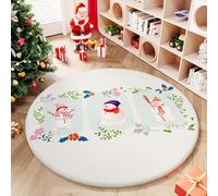 Highdi Alfombra Redonda de Navidad Rojo, Pelo Corto Alfombra Salon de Navidad Colorido Shaggy Alfombras Redondas Lavable Antideslizante Grande Moderna Decorativa Hogar (Flores,100cm)