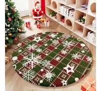 Highdi Alfombra Redonda de Navidad Rojo, Pelo Corto Alfombra Salon de Navidad Shaggy Alfombras Redondas Lavable Antideslizante Grande Moderna Decorativa Hogar (De Punto,100cm)