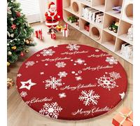 Highdi Alfombra Redonda de Navidad Rojo, Pelo Corto Alfombra Salon de Navidad Shaggy Alfombras Redondas Lavable Antideslizante Grande Moderna Decorativa Hogar (Copo Nieve,100cm)