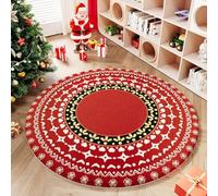 Highdi Alfombra Redonda de Navidad Rojo, Pelo Corto Alfombra Salon de Navidad Shaggy Alfombras Redondas Lavable Antideslizante Grande Moderna Decorativa Hogar (Geométrico,120cm)