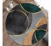 Highdi Alfombras Redondas Tapete Redondo Antideslizante, Colorido Alfombra de Área Redonda Grande para Salón, Sofá, Mesa de Café, Estudio, Comedor, Dormitorio, Oficina (120cm,Esmeralda Negra)