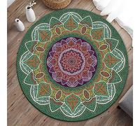 Highdi Alfombras Redondas, Tapete Redondo Antideslizante, Mandala Bohemia Alfombra de Área Redonda Grande para Salón, Sofá, Mesa de Café, Comedor, Dormitorio, Oficina (60cm,Verde Oscuro)
