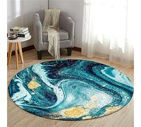 Highdi Alfombras Redondas Tapete Redondo Antideslizante, Mármol Alfombra de Área Redonda Grande para Salón, Sofá, Mesa de Café, Estudio, Comedor, Dormitorio, Oficina (80cm,Oro Azul)
