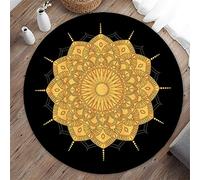 Highdi Alfombras Redondas, Tapete Redondo Lavable Antideslizante, Alfombra de Área Redonda Estilo Mandala para Salón, Sofá, Mesa de Café, Estudio, Comedor, Dormitorio, Oficina (120cm,Oro)