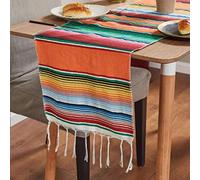 Highdi Camino de Mesa Mantel con Borlas Arcoíris Raya Antimanchas Bohemia Camino de Mesa con Estilo Antideslizantes para Mesa de Comedor Decoración de la Boda, Fiestas (35x215cm,Naranja)
