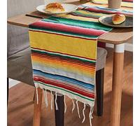 Highdi Camino de Mesa Mantel con Borlas Arcoíris Raya Antimanchas Bohemia Camino de Mesa con Estilo Antideslizantes para Mesa de Comedor Decoración de la Boda, Fiestas (35x215cm,Amarillo)