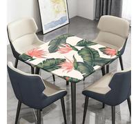 Highdi Cuadrado Mantel Impermeable, Tropicales Mantel de Tela Oxford Antimanchas Protector Mesa con Borde Elástico, Cubre Encimera para Cocina Comedor (Heliconia Rosa,170x170cm)