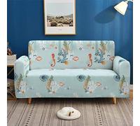 Highdi Floral Impresión Fundas para Sofá, Funda de Sofá Elástica para Sofá de 1/2/3/4 Plazas, Estrella de mar Funda Cubre Sofas Ajustables Protector Cubierta de Muebles (Coral Azul,3 plazas)