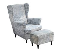 Highdi Funda de Sillón de Orejas Elástica con Funda Otomana, Funda de Sofá Relax 2 Piezas con Funda de Cojín, Fundas Protector de Butaca para Dormitorio, Recepción, Club (Hojas Simples)