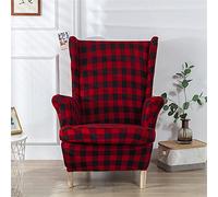 Highdi Funda de Sillón de Orejas Elástica Estampada, Funda de Sofá Relax 2 Piezas con Funda de Cojín, Fundas Protector de Butaca para Dormitorio, Recepción, Club, Hotel (Cuadros Rojos)