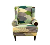 Highdi Funda de Sillón de Orejas Elástica para Strandmon, Funda de Sofá Relax 2 Piezas con Funda de Cojín, Fundas Protector de Butaca para Dormitorio, Recepción, Club (geometría Verde)