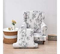 Highdi Funda de Sillón Orejas Elástica Estampado Floral para Strandmon, Funda Sillón Relax de Spandex 1 Plaza con Funda de Cojín, Fundas de Butaca para Dormitorio, Recepción, Club (Gris)