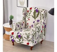 Highdi Funda de Sillón Orejero Elástica 2-Piezas, Funda de Sofá Individual con Funda de Cojín, Estampado Floral Fundas Protector de Butaca para Dormitorio, Recepción, Club (Flor Purpura)