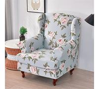 Highdi Funda de Sillón Orejero Elástica 2-Piezas, Funda de Sofá Individual con Funda de Cojín, Estampado Floral Fundas Protector de Butaca para Dormitorio, Recepción, Club (Azul Claro)