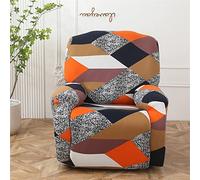 Highdi Funda de Sillón Relax Elástica para Sillón Reclinable, Funda Reclinable Geometría 4 Piezas con Bolsillos Laterales, Antideslizante Extraíbles y Lavables Fundas Protector (geometría Naranja)