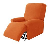 Highdi Funda de Sillón Relax Elástica para Sillón Reclinable, Funda Reclinable Jacquard Gamuza 4 Piezas con Bolsillos Laterales, Antideslizante Extraíbles Lavables Fundas Protector (Naranja)