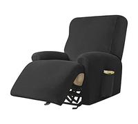Highdi Funda de Sillón Relax Elástica para Sillón Reclinable, Funda Reclinable Terciopelo 4 Piezas con Bolsillos Laterales, Antideslizante Extraíbles y Lavables Fundas Protector (Negro)