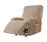Highdi Funda de Sillón Relax Elástica para Sillón Reclinable, Funda Reclinable Terciopelo 4 Piezas con Bolsillos Laterales, Antideslizante Extraíbles y Lavables Fundas Protector (Camello)