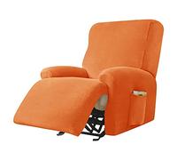 Highdi Funda de Sillón Relax Elástica para Sillón Reclinable, Funda Reclinable Terciopelo 4 Piezas con Bolsillos Laterales, Antideslizante Extraíbles y Lavables Fundas Protector (Naranja)