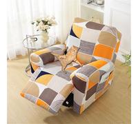 Highdi Funda de Sillón Relax Elásticas, Patrón Geométrico Fundas de Butacas Relax Reclinable Universal Ajustables, Cubiertas Protector para Sillón Relax 4 Piezas con Bolsillos (Naranja)