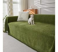 Highdi Funda de Sofá de Chenilla Manta Cubre Sofa Grande para 1 2 3 4 Plazas, Color sólido Mantas Cómoda Cubrecama Protector Sofa Universal para Gatos y Perros Arañazo (180x130cm,Verde Oscuro)