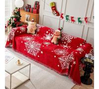 Highdi Funda de Sofá de Chenilla, Rojo Navidad Manta Cubre Sofa Multiusos para 1 2 3 4 Plazas, Mantas Foulard Cómoda Cubrecama Protector Sofa Universal para Gatos y Perros (180x380cm,Copos De Nieve)