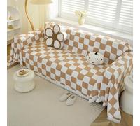 Highdi Funda de Sofá de Chenilla Suave Manta Cubre Sofa para 1 2 3 4 Plazas, Moderno Tablero de Ajedrez Mantas Foulard Multiusos Decorativas Universal Protector de Sofa (Caqui,180x260cm)