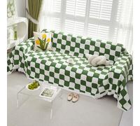 Highdi Funda de Sofá de Chenilla Suave Manta Cubre Sofa para 1 2 3 4 Plazas, Moderno Tablero de Ajedrez Mantas Foulard Multiusos Decorativas Universal Protector de Sofa (Verde,180x180cm)
