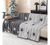 Highdi Funda de Sofá Manta Multiusos Reversibles Cubre Sofa 1 2 3 4 Plazas, Mantas Foulard con Flecos, Cubrecama Cobertura Completa Protector Sofa para Gatos y Perros Arañazo (Negro,180x300cm)