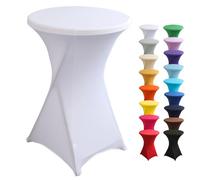 Highdi Funda elástica para Mesa Alta de Cocktail, Mantel Ajustable para Mesa de Catering, Decoración de Mesa para Boda, Fiestas, presentaciones, Cumpleaños (Blanco,80x110cm)