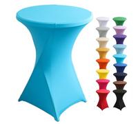 Highdi Funda elástica para Mesa Alta de Cocktail, Mantel Ajustable para Mesa de Catering, Decoración de Mesa para Boda, Fiestas, presentaciones, Cumpleaños (Azul,80x110cm)