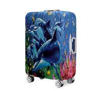 Highdi Funda Maleta, 3D Tema de Estampado de Delfines Funda para Maletas 18-32 Pulgadas, Cubierta de Equipaje con Cremallera Anti-Polvo, Protector Antirayaduras Lavable (Azul 2,L(25-28pulgadas))