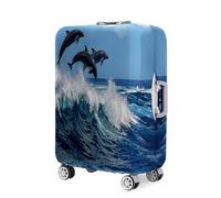 Highdi Funda Maleta, 3D Tema de Estampado de Delfines Funda para Maletas 18-32 Pulgadas, Cubierta de Equipaje con Cremallera Anti-Polvo, Protector Antirayaduras Lavable (Azul 3,S(18-21pulgadas))