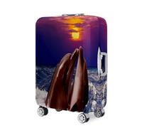 Highdi Funda Maleta, 3D Tema de Estampado de Delfines Funda para Maletas 18-32 Pulgadas, Cubierta de Equipaje con Cremallera Anti-Polvo, Protector Antirayaduras Lavable (Morado,M(22-24pulgadas))