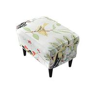Highdi Funda Otomana Rectangular, Funda de Reposapiés de Sofá, Funda para Taburete Elástica Extraíble Estampada Moderno Protector de Puff con Parte Inferior Elástica (Flores y pájaros)