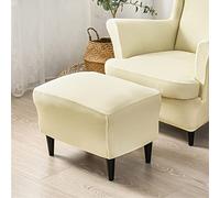 Highdi Funda Otomana Rectangular, Funda de Reposapiés de Sofá, Funda para Taburete Elástica Extraíble y Lavable Protector de Puff con Parte Inferior Elástica (Blanco Crema, Funda otomana)