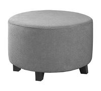 Highdi Funda Otomana Redonda de Tejido Jacquard, Funda de Reposapiés de Sofá, Funda para Taburete Elástica Extraíble Lavable Protector de Puff con Parte Inferior Elástica (Gris Claro,S)