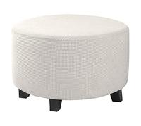 Highdi Funda Otomana Redonda de Tejido Jacquard, Funda de Reposapiés de Sofá, Funda para Taburete Elástica Extraíble Lavable Protector de Puff con Parte Inferior Elástica (Blanco,S)
